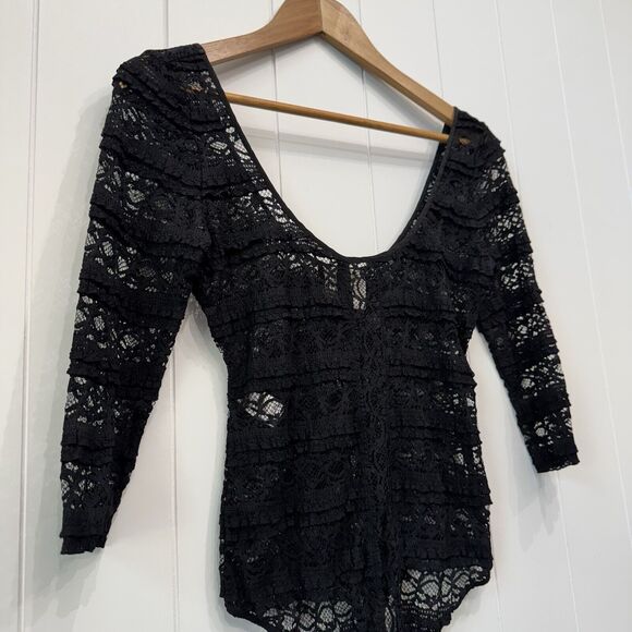 Cinq A Sept Marla Sheer Silk Black Lace $195 Bodysuit Women’s Size Small - Picture 2 of 15